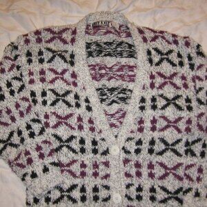 Mens vtg geo cardigan acyrlic 80s hipster sweater Sm